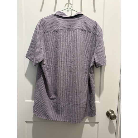 NWT Perry Ellis Stretch Purple Textured Stripe Mens Short Sleeve Button Up XL - Picture 4 of 5